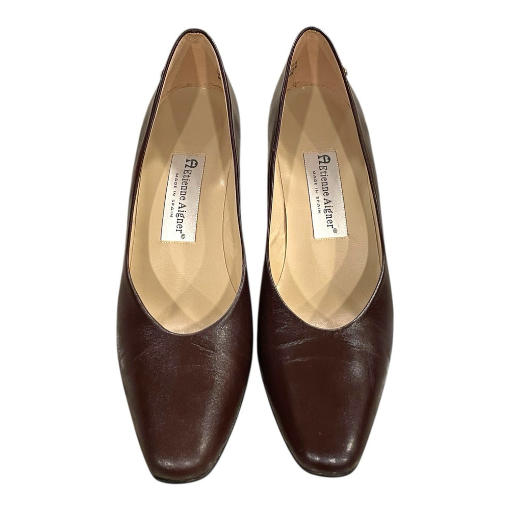 Vtg Etienne Aigner Womens 8.5N Taylor Pumps Brown Leather Made In Spain READ - Picture 2 of 16